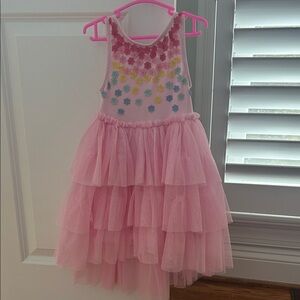 Mini Boden Pink Layered Dress with Floral Accents